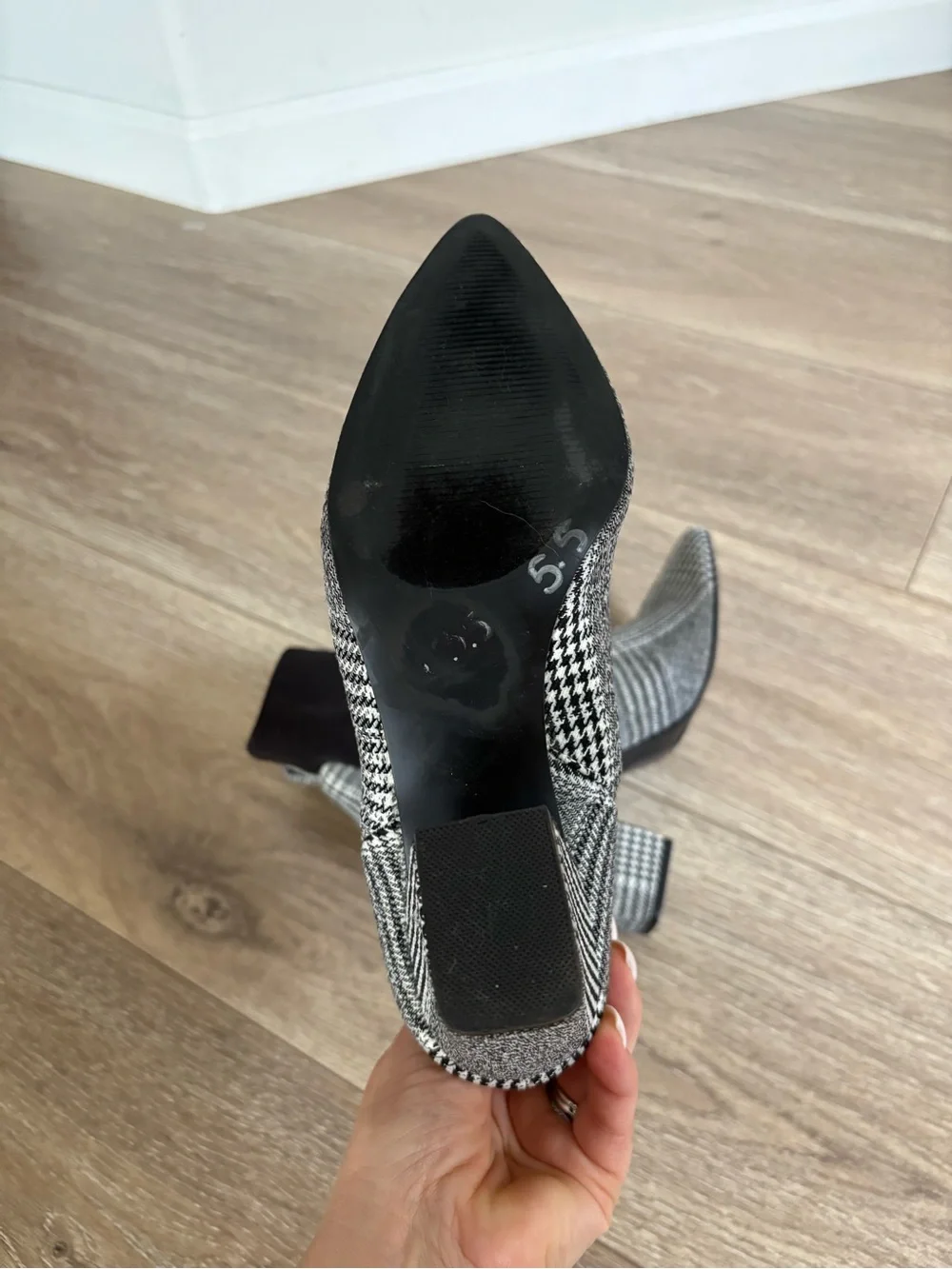 Steve Madden Black and White Houndstooth Sock Ankle Booties - Picture 9 of 12